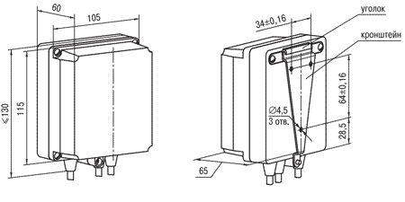 Габаритные и установочные размеры сигнализатора уровня жидкости САУ-М6