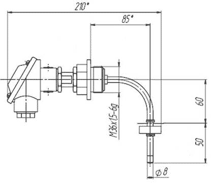 Габаритные и присоединительные размеры сигнализатора уровня жидкости СУГ-М1-Г