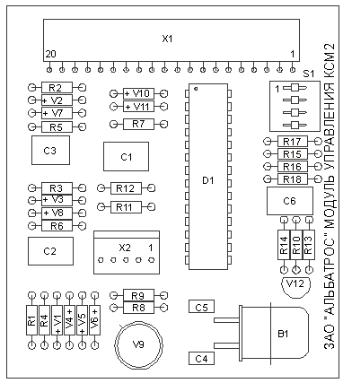 Расположение элементов на плате модуля управления КСМ2